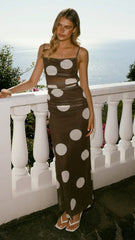 Blaine Maxi Dress - Chocolate/Beige Polka