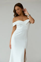 Rider Off-Shoulder Front Split Maxi Dress White