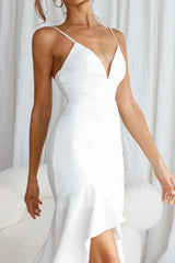 Darlene Front Split Flounce Hem Maxi Dress White