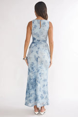 Elowra Mesh Maxi Dress Floral Blue