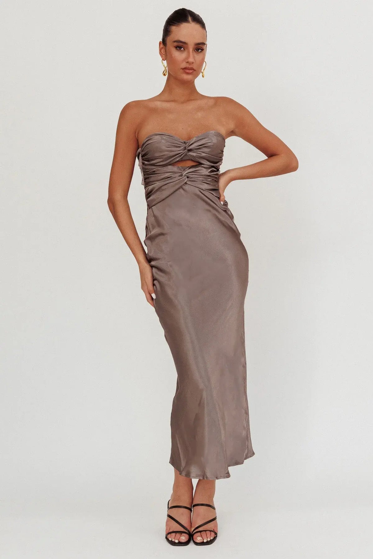 Good Impression Double Twist Midi Dress Charcoal