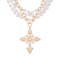Pearl Cross Layered Necklace