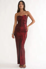 Nerina Strapless Ruched Maxi Dress Red